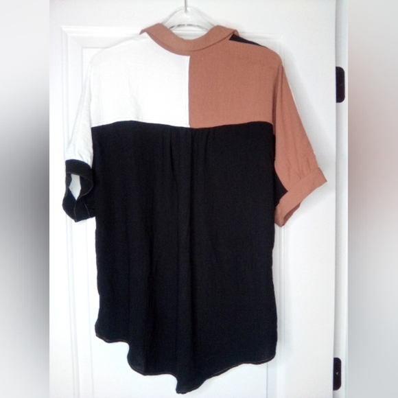Colorblock Women's Shirt - Black, White, and Brown - Picture 6 of 16